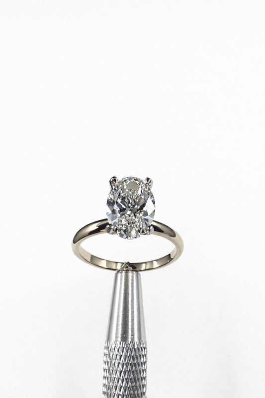 3 CT Oval Diamond Solitaire Engagement Ring – F+ Color VS Clarity – 14K Yellow Gold with White Prongs
