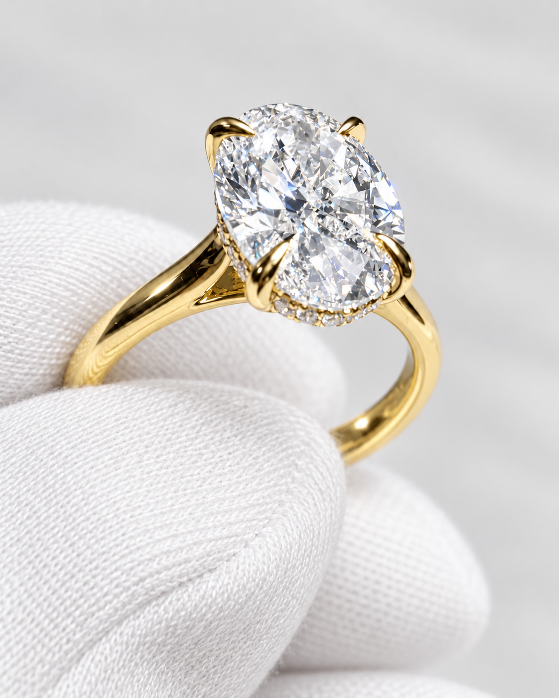 2.00 CT Oval Lab-Grown Diamond Hidden Halo Cathedral Ring – E/VS1, 14K Yellow Gold - IGI Certified