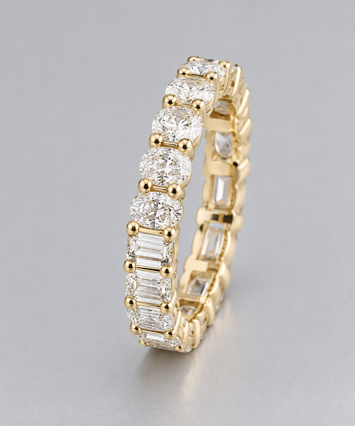 1.82 CTW Oval & Emerald Cut Lab-Grown Diamond Eternity Band - Size 6 | 10K Yellow Gold | IGI Report