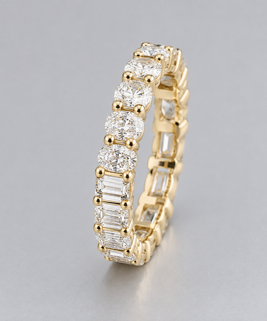 1.82 CTW Oval & Emerald Cut Lab-Grown Diamond Eternity Band - Size 6 | 10K Yellow Gold | IGI Report