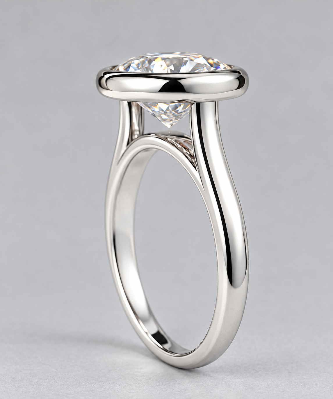 3 Ct E VS1 Ideal Round  Lab-Grown Diamond Cathedral Bezel Ring | 14K White Gold - IGI Certified
