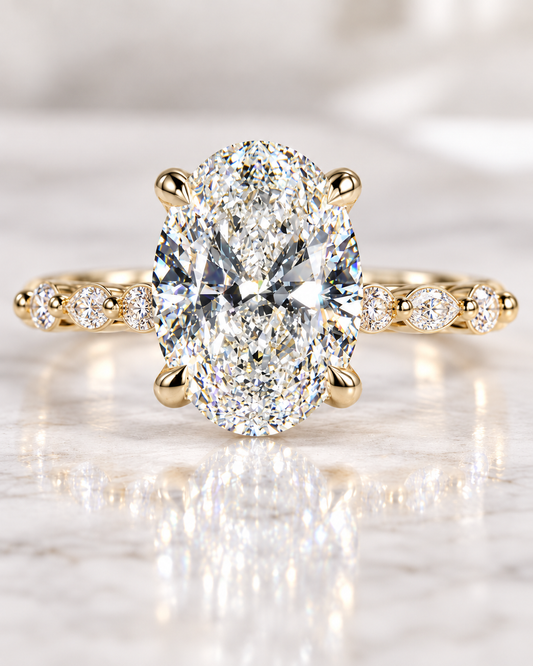 2.50 CTW D/VS1 Oval Lab-Grown Diamond Hidden Halo Engagement Ring – 14K Yellow Gold