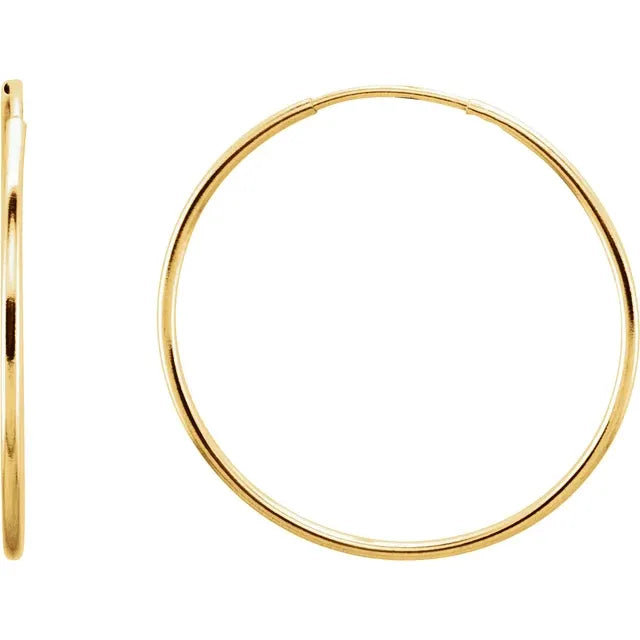14K Yellow Gold Endless Hoop Earrings - Classic Thin Tube Hoop Earrings (10mm-24mm) 5C