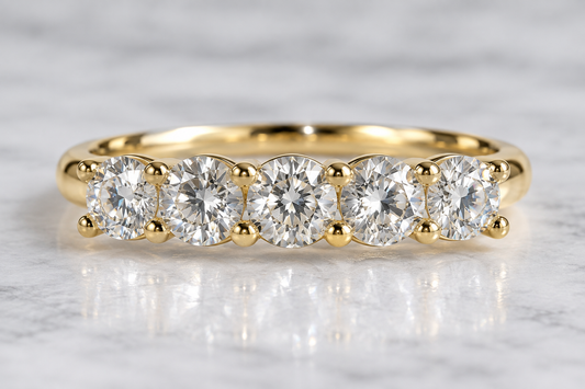 1.40 CTW Five-Stone Lab-Grown Diamond Band – 10K Yellow Gold | IGI Report