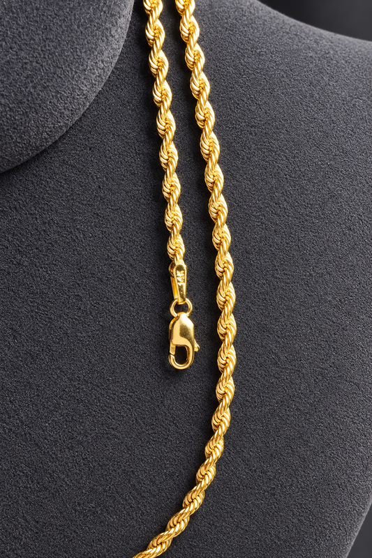 2mm 14K Yellow Gold Rope Chain with Lobster Claw Clasp