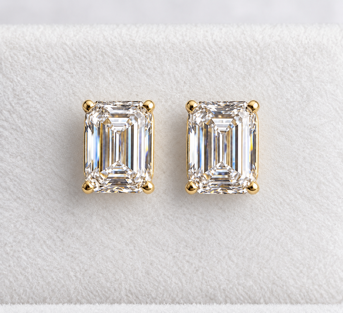 4.00 CTW IGI Certified Emerald-Cut Lab-Grown Diamond Stud Earrings | D VS1 | 14K Yellow Gold