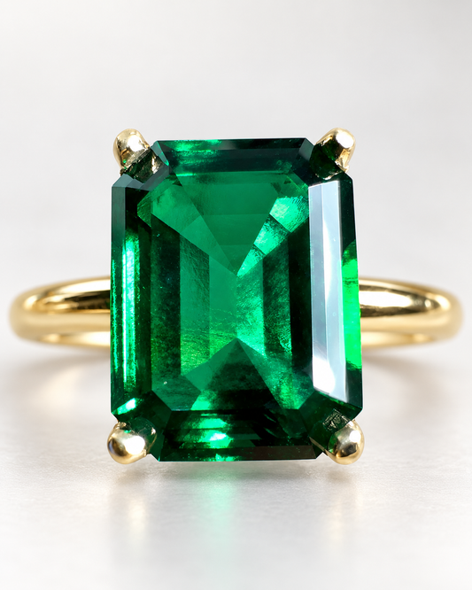 9x7mm Hydrothermal Emerald Solitaire Ring in 14K Yellow Gold