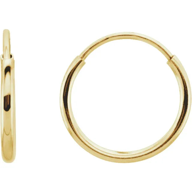 14K Yellow Gold Endless Hoop Earrings - Classic Thin Tube Hoop Earrings (10mm-24mm) 5C
