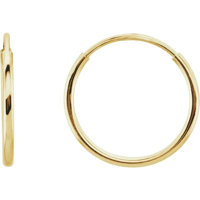 14K Yellow Gold Endless Hoop Earrings - Classic Thin Tube Hoop Earrings (10mm-24mm) 5C