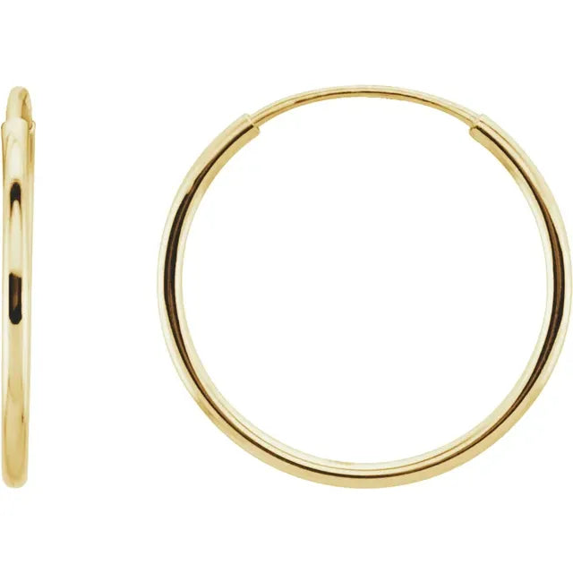 14K Yellow Gold Endless Hoop Earrings - Classic Thin Tube Hoop Earrings (10mm-24mm) 5C