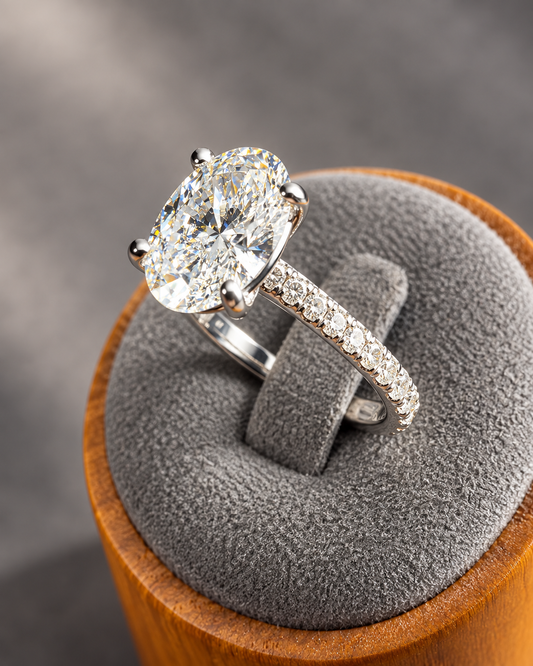 2.5 CTW Oval Lab-Grown Diamond French-Set Engagement Ring – D/VS1 – 14K White Gold - IGI Certified