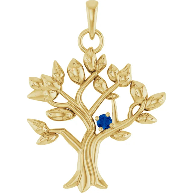 10K Yellow Gold Tree of Life Family Birthstone Pendant (1-9 stones) 3 mm 5C