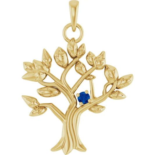 10K Yellow Gold Tree of Life Family Birthstone Pendant (1-9 stones) 3 mm 5C