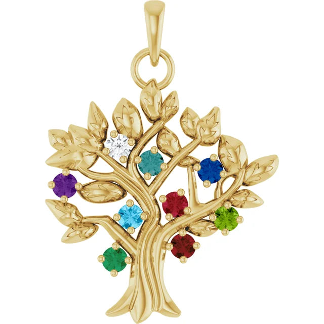 10K Yellow Gold Tree of Life Family Birthstone Pendant (1-9 stones) 3 mm 5C
