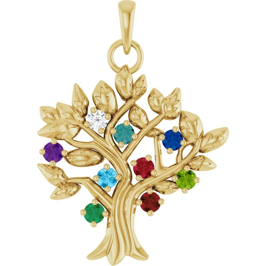 10K Yellow Gold Tree of Life Family Birthstone Pendant (1-9 stones) 3 mm 5C