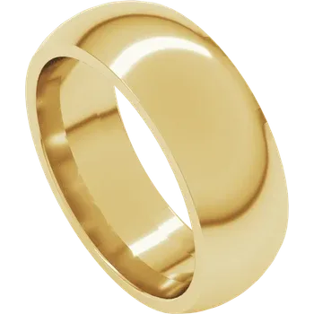 Mens 14K Yellow Gold Comfort-Fit 6mm Half Round Band 5C High Polish 5C
