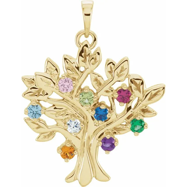 10K Yellow Gold Tree of Life Family Birthstone Pendant (1-9 stones) 3 mm 5C