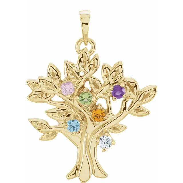 10K Yellow Gold Tree of Life Family Birthstone Pendant (1-9 stones) 3 mm 5C