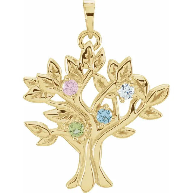 10K Yellow Gold Tree of Life Family Birthstone Pendant (1-9 stones) 3 mm 5C