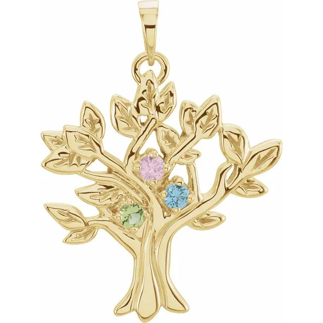 10K Yellow Gold Tree of Life Family Birthstone Pendant (1-9 stones) 3 mm 5C