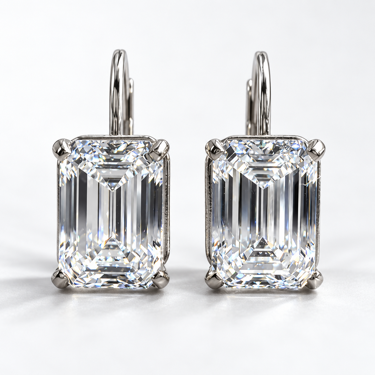 4 CTW Emerald-Cut Lab-Grown Diamond Leverback Earrings – 14K White Gold – IGI D/VS1