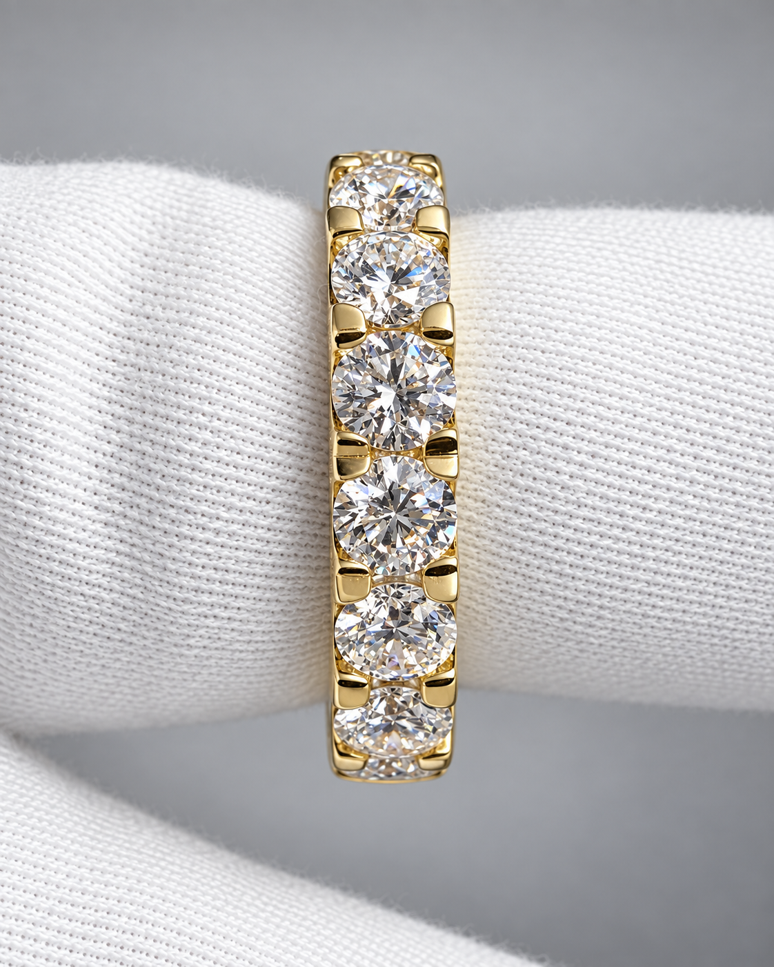 2.32 CTW Lab-Grown Diamond French-Set Band | Nine 4mm Diamonds | DEF -VS-VVS - 14K Yellow Gold