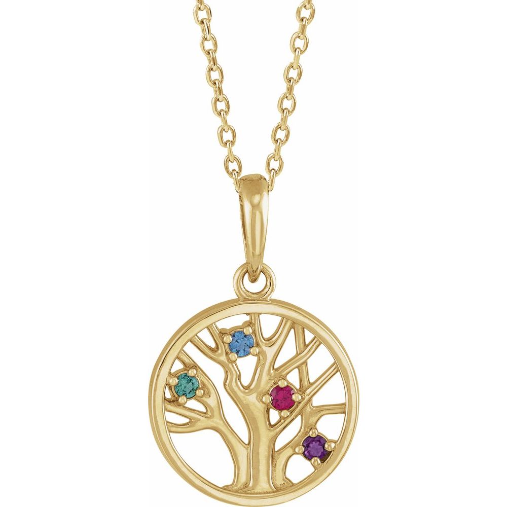 14K Yellow Gold Round Family Tree Birthstone Necklace Custom (1-5 Stones) 5C