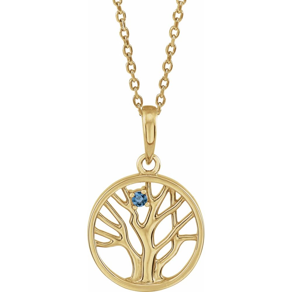 14K Yellow Gold Round Family Tree Birthstone Necklace Custom (1-5 Stones) 5C