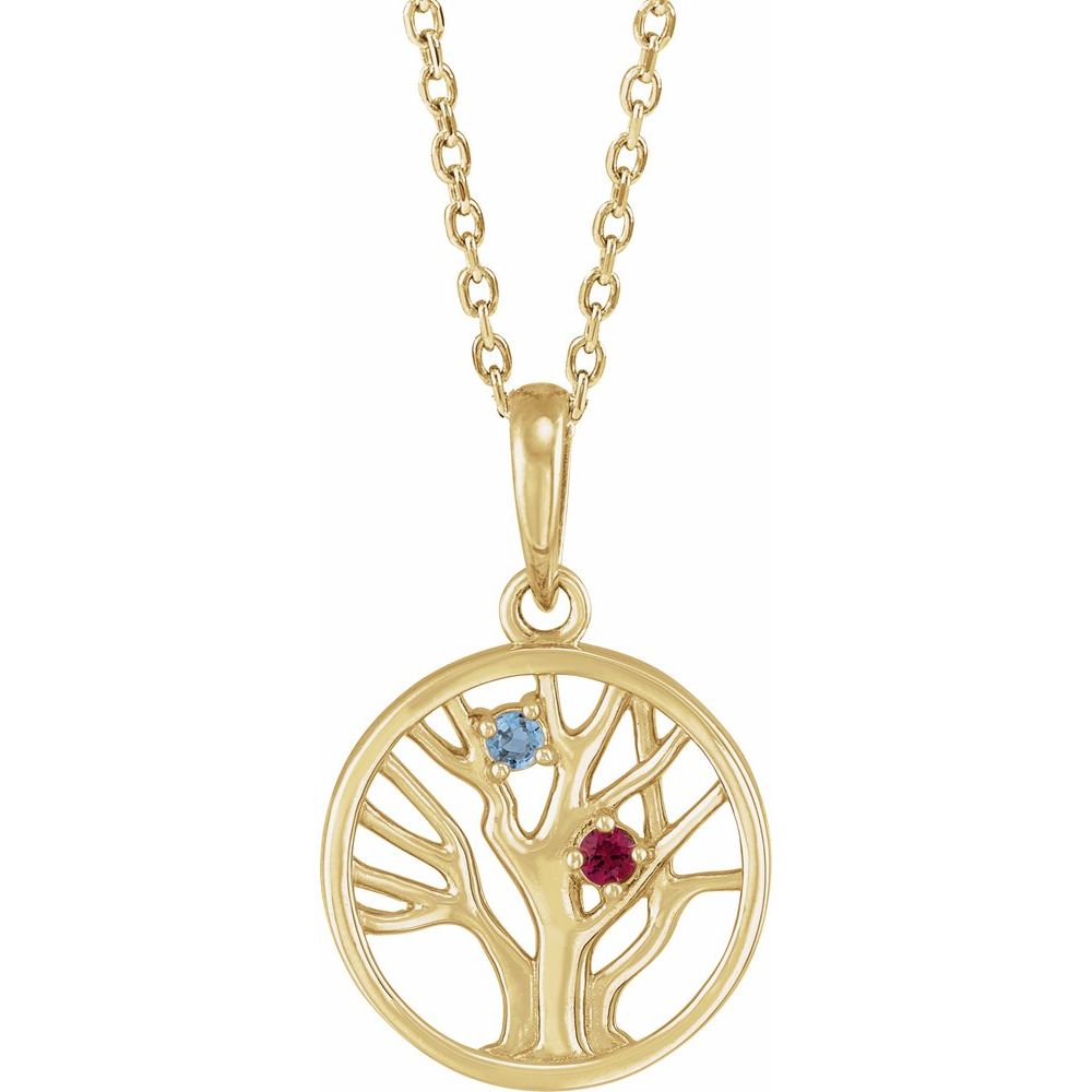 14K Yellow Gold Round Family Tree Birthstone Necklace Custom (1-5 Stones) 5C