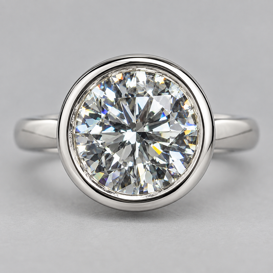 3 Ct E VS1 Ideal Round  Lab-Grown Diamond Cathedral Bezel Ring | 14K White Gold - IGI Certified