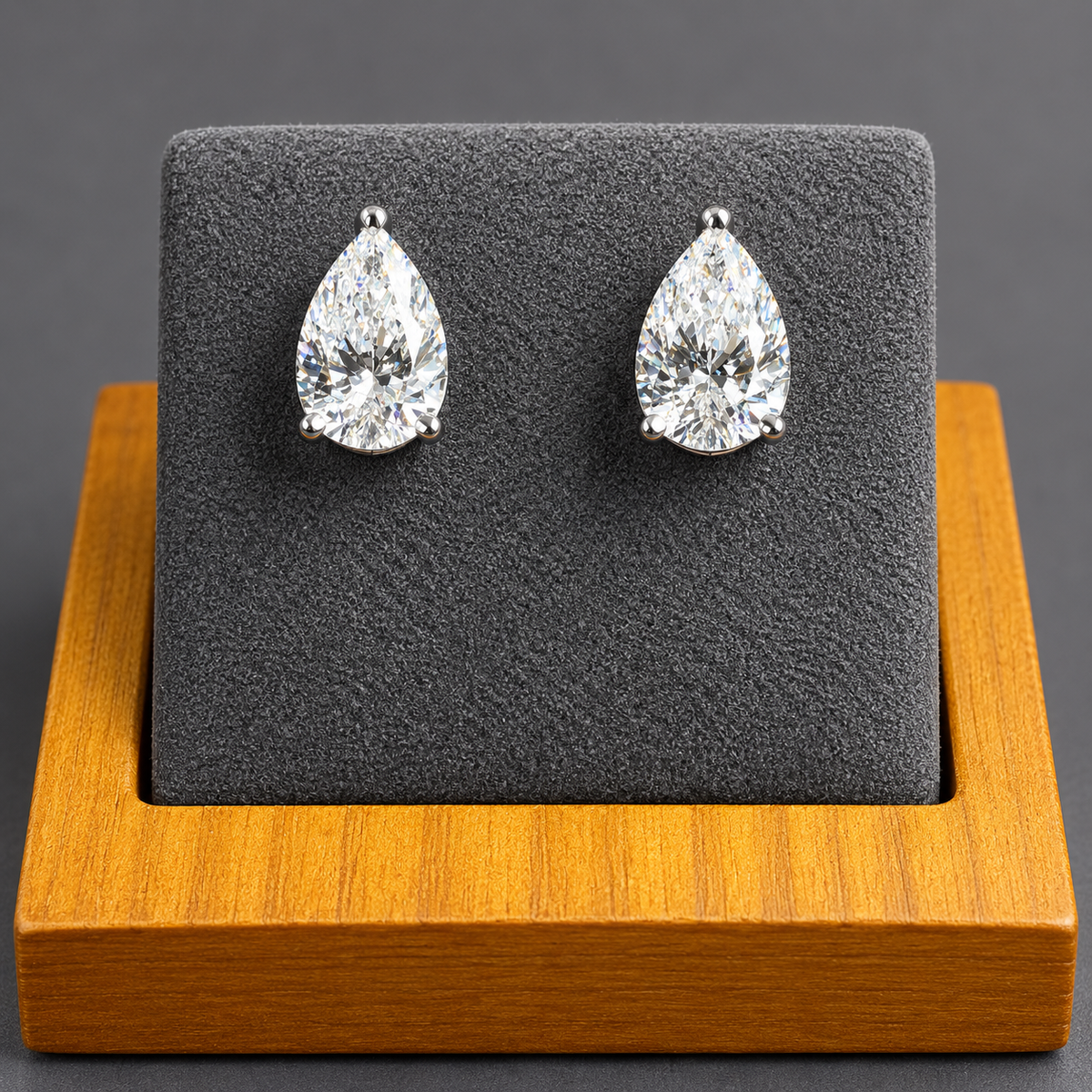 2.20 CTW D/VS1 Pear Lab-Grown Diamond Stud Earrings – 14K White Gold V-Tip - IGI Certified