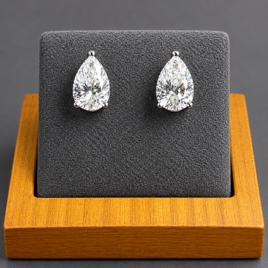 2.20 CTW D/VS1 Pear Lab-Grown Diamond Stud Earrings – 14K White Gold V-Tip - IGI Certified