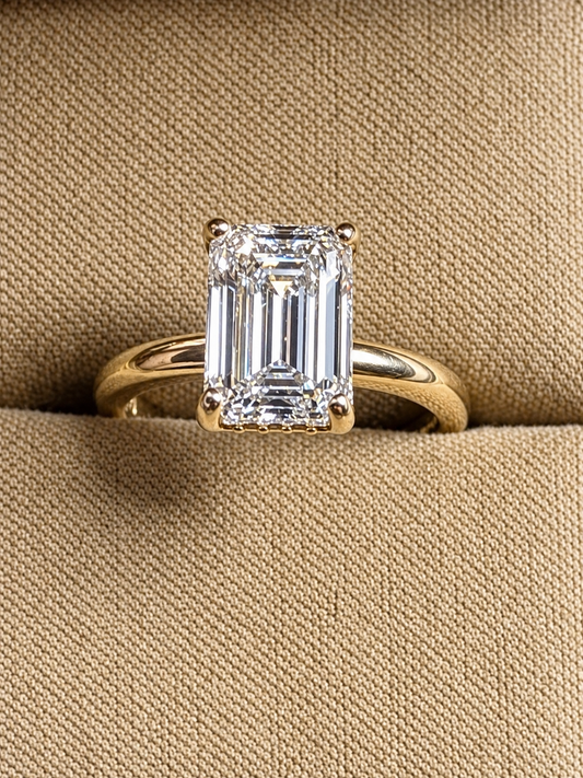 3.10 CT Emerald Cut Lab-Grown Diamond Hidden Halo Engagement Ring – E VS1, IGI Certified, 14K Gold