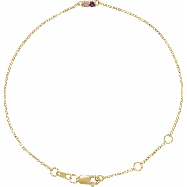 14K Yellow Gold 2 mm Round Family Birthstone Bracelet (1-7 Stones) "6.5-7.5" Customizable 5C