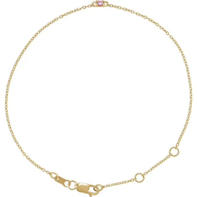 14K Yellow Gold 2 mm Round Family Birthstone Bracelet (1-7 Stones) "6.5-7.5" Customizable 5C