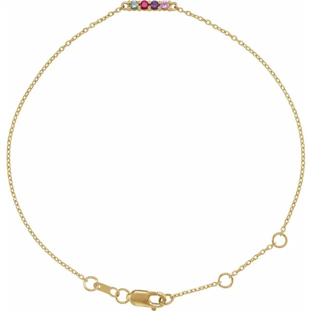 14K Yellow Gold 2 mm Round Family Birthstone Bracelet (1-7 Stones) "6.5-7.5" Customizable 5C