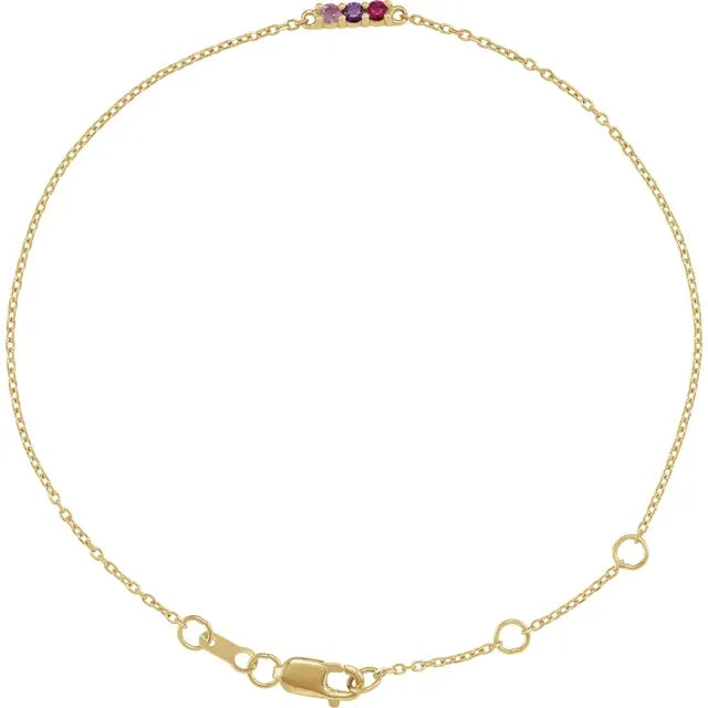 14K Yellow Gold 2 mm Round Family Birthstone Bracelet (1-7 Stones) "6.5-7.5" Customizable 5C