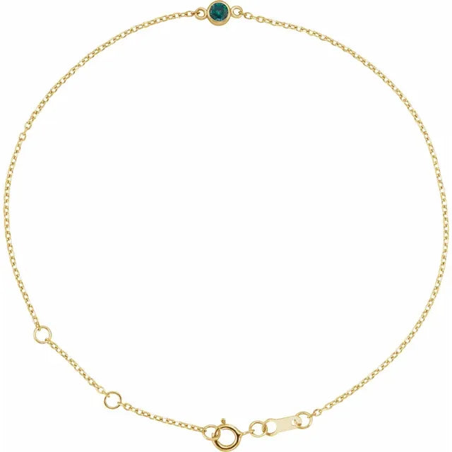 14K Yellow Gold Family Birthstone Bracelet 1-5 Simulated Stones ("6.5-7.5") Adjustable 5C