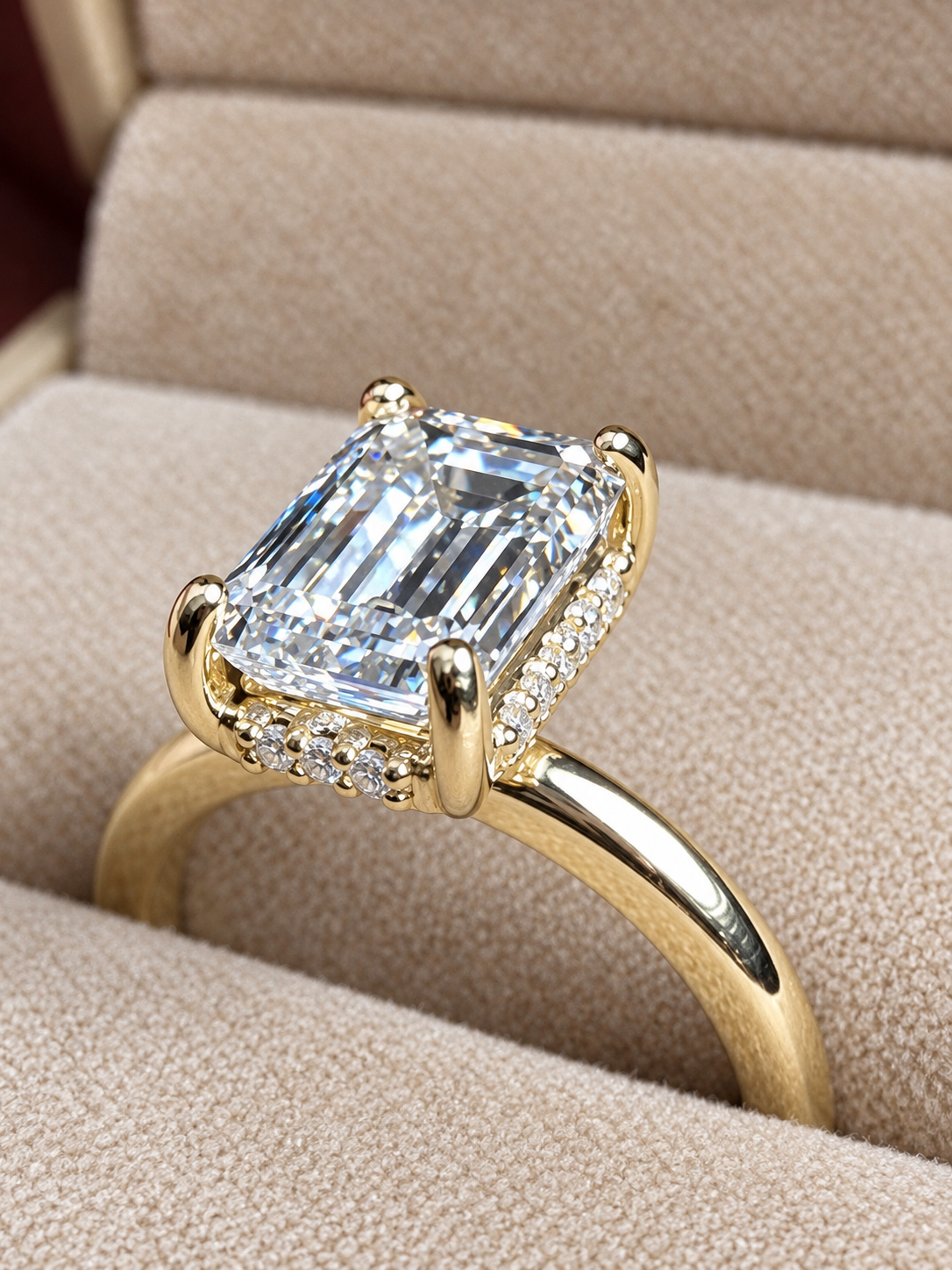 3.10 CT Emerald Cut Lab-Grown Diamond Hidden Halo Engagement Ring – E VS1, IGI Certified, 14K Gold