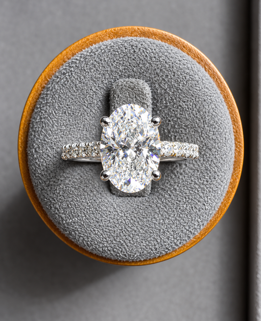 2.5 CTW Oval Lab-Grown Diamond French-Set Engagement Ring – D/VS1 – 14K White Gold - IGI Certified