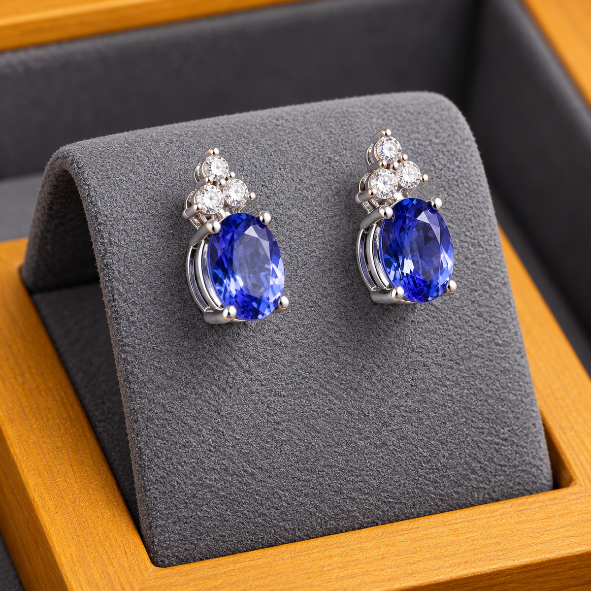 2.27 CTW Certified Natural Tanzanite & 1/5 CTW Natural Diamond Earrings GSI Certified