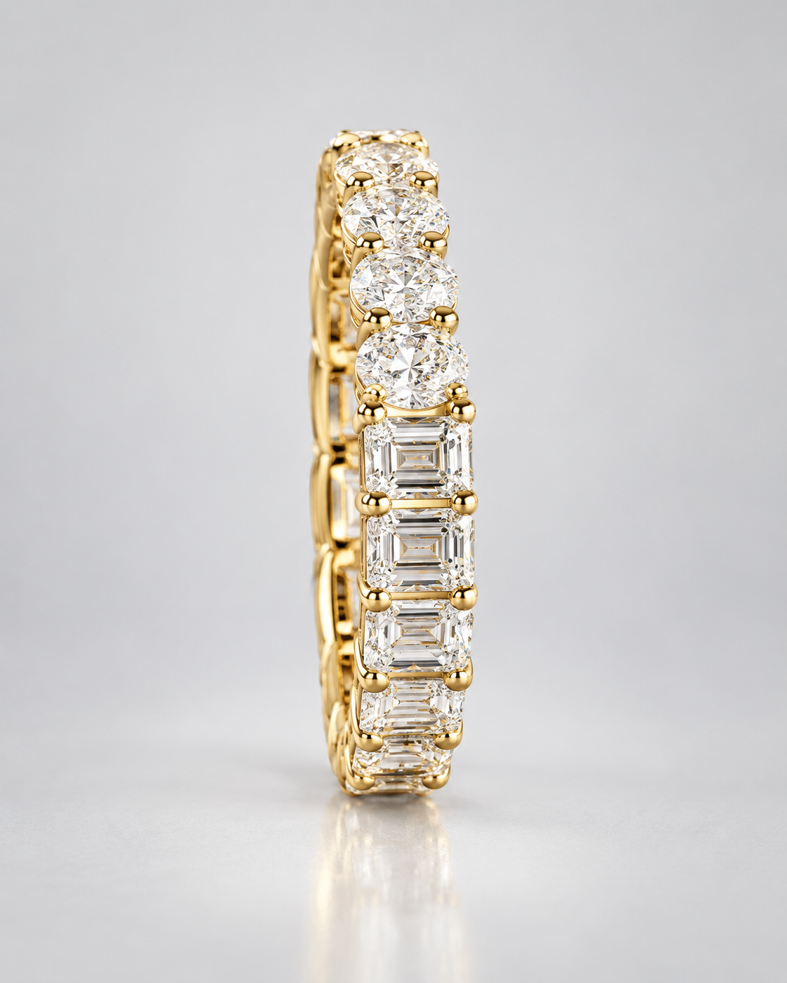 1.82 CTW Oval & Emerald Cut Lab-Grown Diamond Eternity Band - Size 6 | 10K Yellow Gold | IGI Report