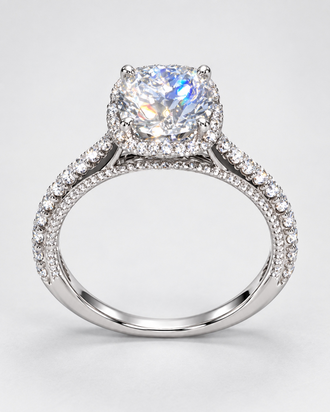 Approx. 2.50 CTW Round Brilliant Hidden Halo Lab Grown Diamond Engagement Ring – F VS1 – 14K White Gold - IGI Certified