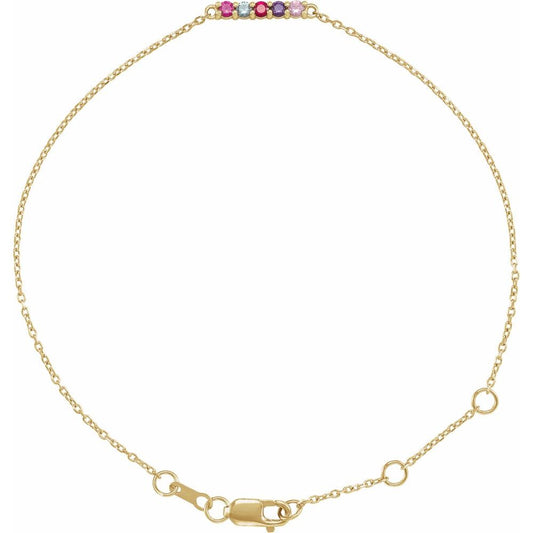 14K Yellow Gold 2 mm Round Family Birthstone Bracelet (1-7 Stones) "6.5-7.5" Customizable 5C