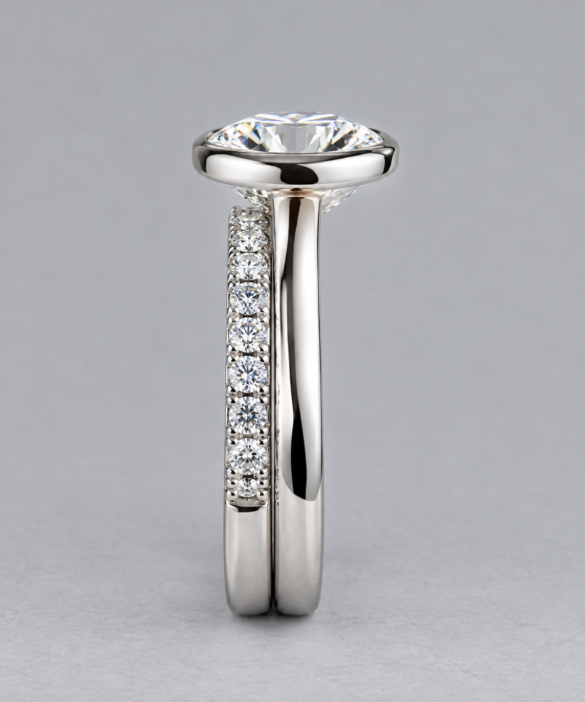3 Ct E VS1 Ideal Round  Lab-Grown Diamond Cathedral Bezel Ring | 14K White Gold - IGI Certified