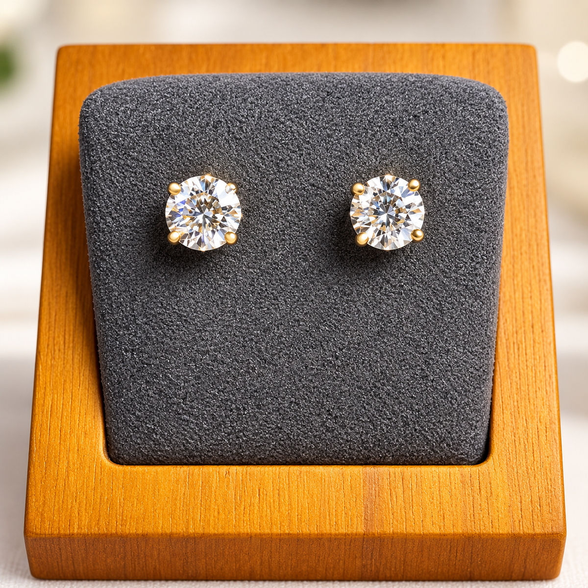 2 CTW Round Lab-Grown Diamond Stud Earrings – F/VS – 14K Yellow Gold