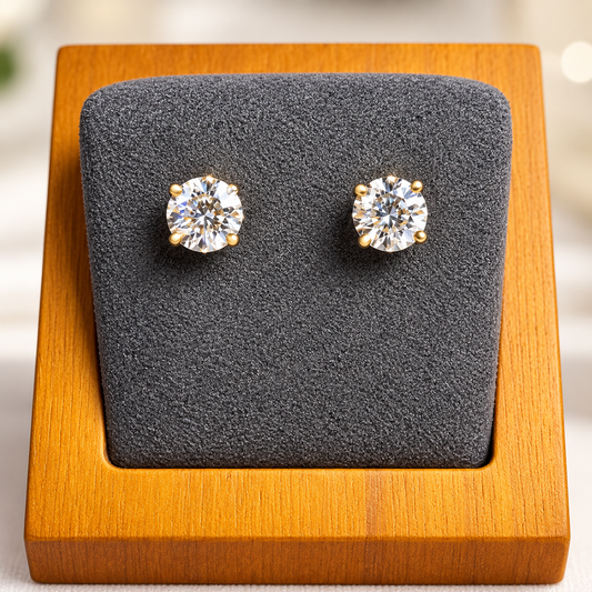 2 CTW Round Lab-Grown Diamond Stud Earrings – F/VS – 14K Yellow Gold