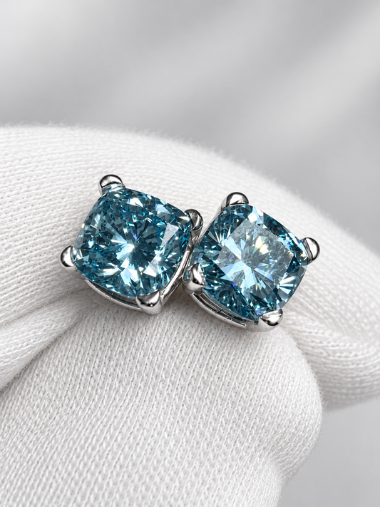 3.27 CTW Fancy Blue Cushion Cut VS Lab-Grown Diamond Stud Earrings – Individually IGI Certified