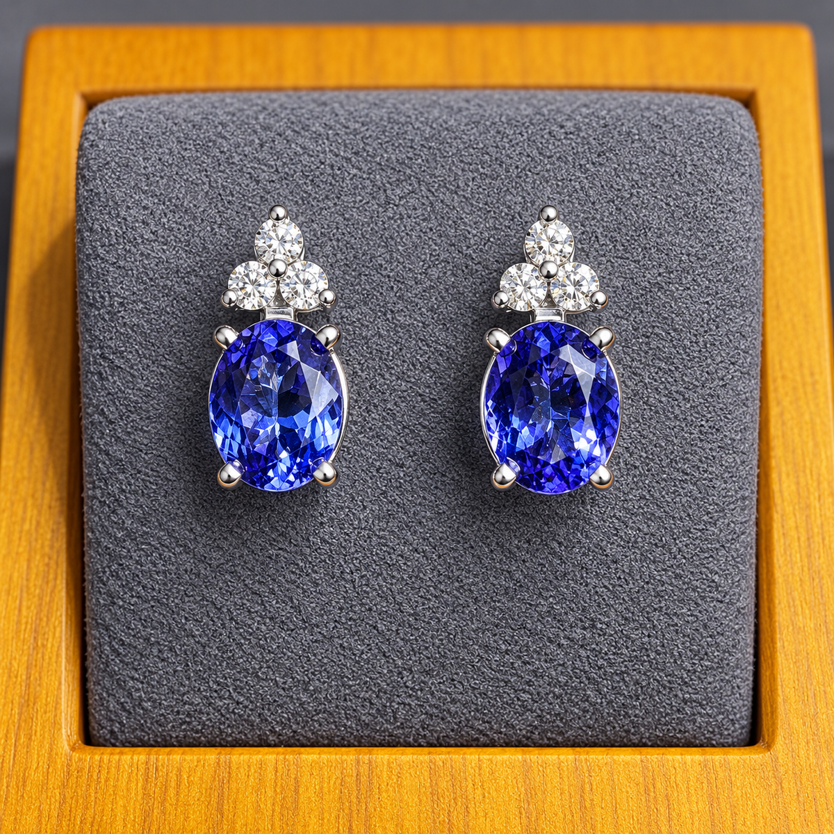 2.27 CTW Certified Natural Tanzanite & 1/5 CTW Natural Diamond Earrings GSI Certified