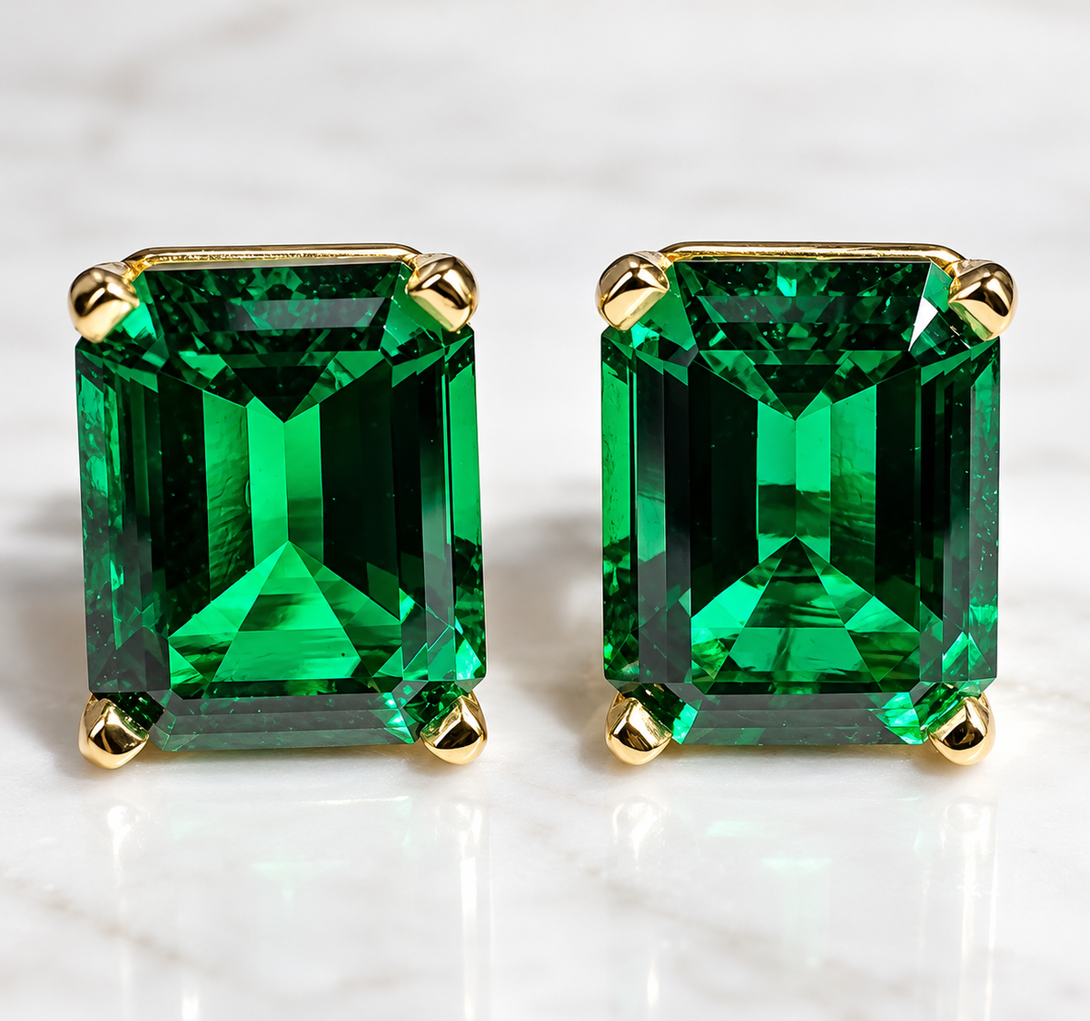 8×6mm Zambian Green Hydrothermal Emerald Stud Earrings | 14K Yellow Gold